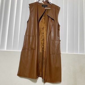 Brown Faux leather Long Vest Marc New York